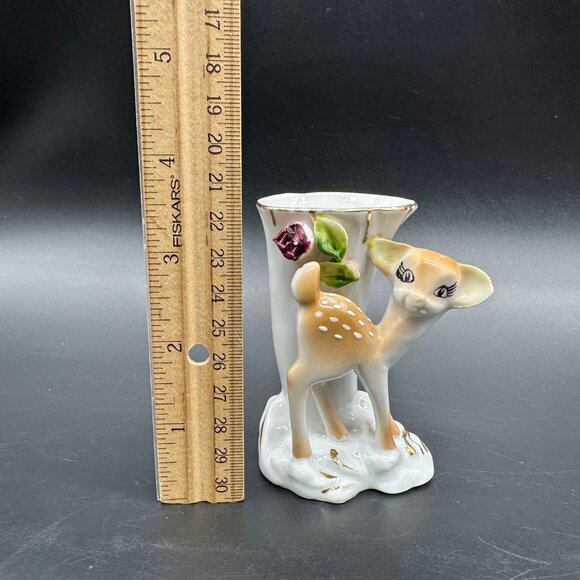 Vintage Baby Deer Vase Derpy Kitsch Japan Ceramic Rose Cottage Mid Century Mini - Picture 10 of 10